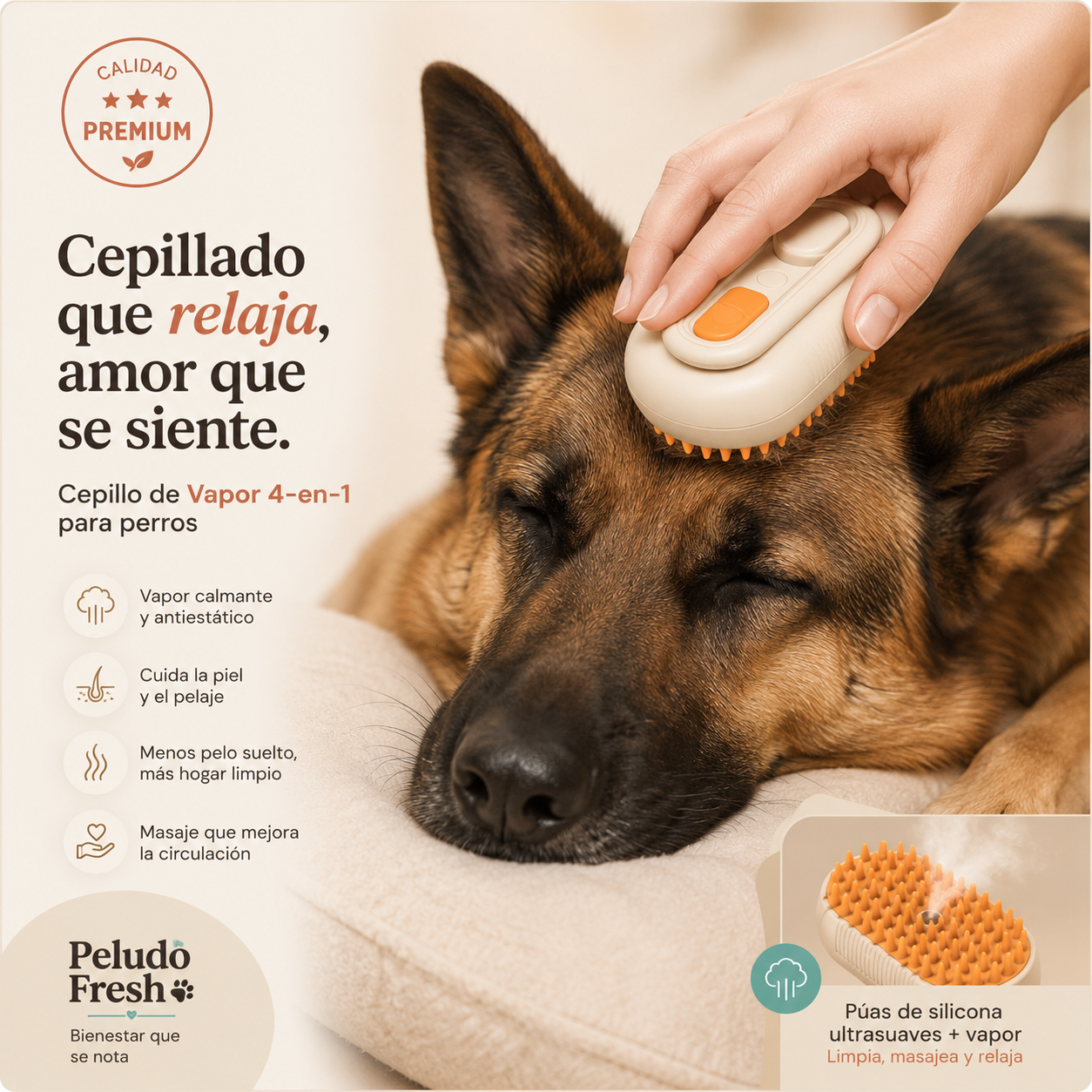 Cepillo de vapor frio para mascotas
