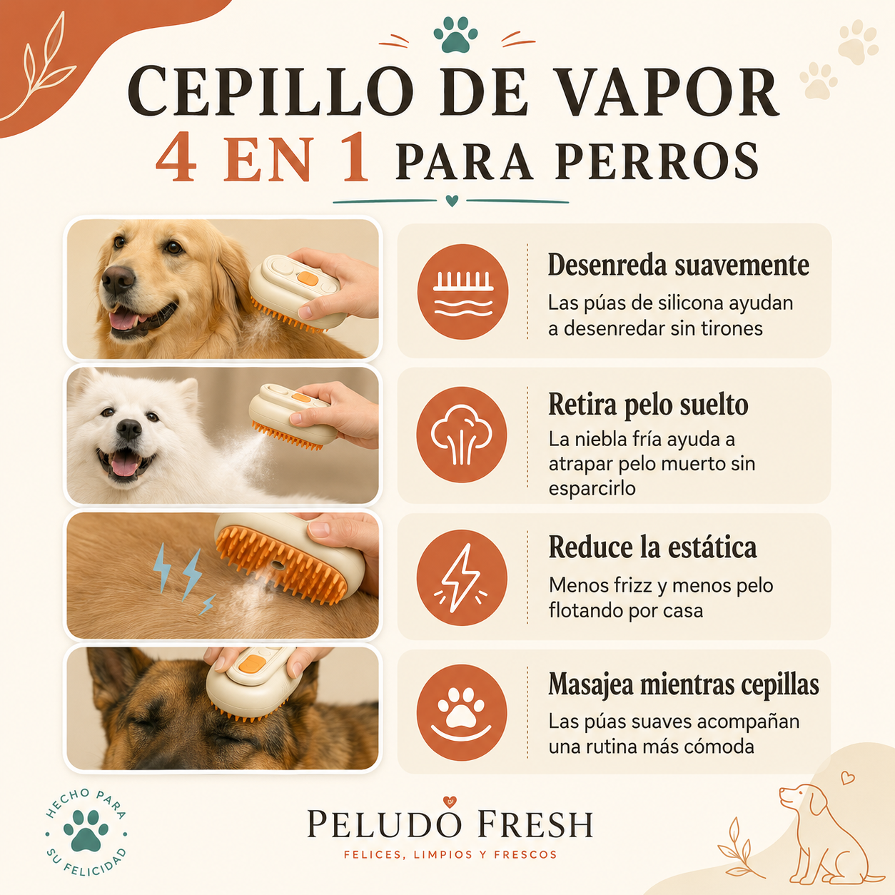 Cepillo de vapor frio para mascotas