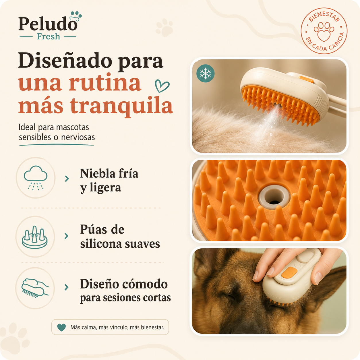 Cepillo de vapor frio para mascotas
